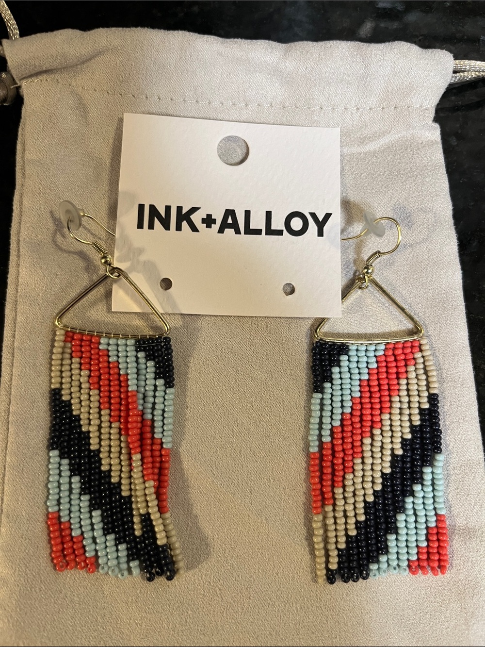 INK+ALLOY Coral, Black & Aqua Beaded Fringe Earrings